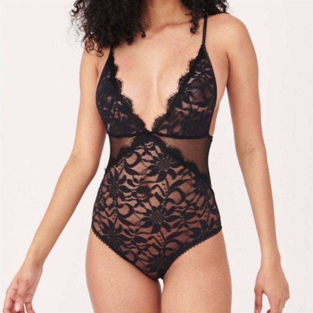 Free People Speed Date Lace Bodysuit In Black